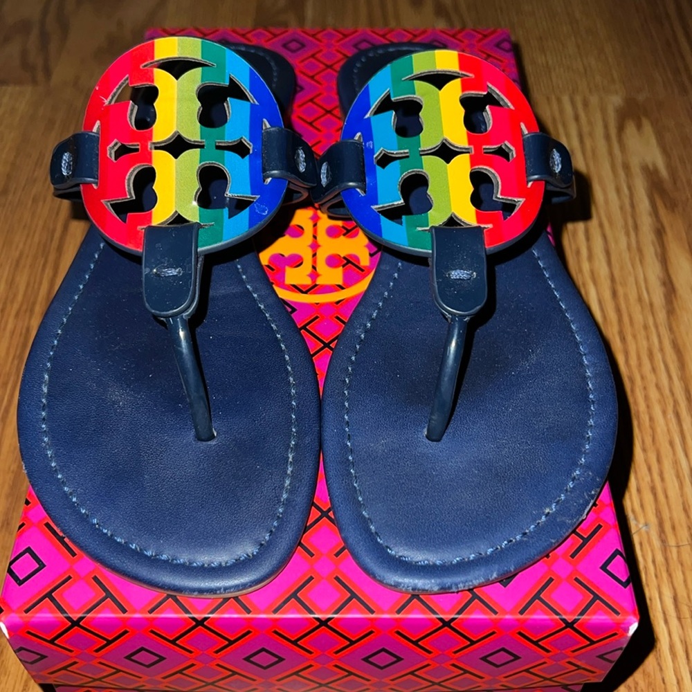 Tory Burch Printed Patent Leather Miller Sandal, Size 9